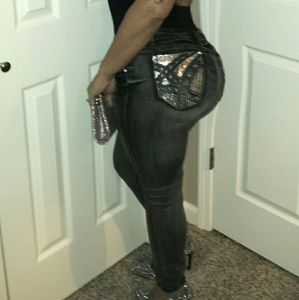 Black Silver & Rhinestone Accented Jeans
